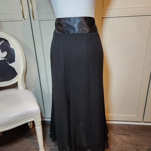 Black Chiffon Maxi Skirt with Rhinestone Detail at Waist - Picture 9 of 12